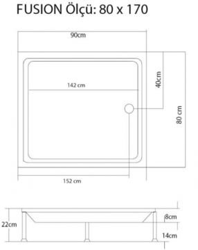 S'tina Dikdörtgen Duş Teknesi Fusion 80x170 cm