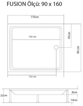 S'tina Dikdörtgen Duş Teknesi Fusion 90x160 cm