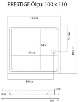 S'tina Flat Dikdörtgen Duş Teknesi Prestige 100x110 cm