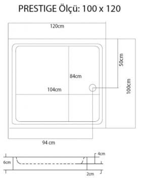S'tina Flat Dikdörtgen Duş Teknesi Prestige 100x120 cm