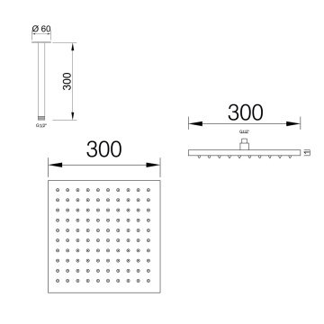 Fause Ankastre Duş Başlığı Borulu Kare Slim Metal 30x30 cm Tavandan