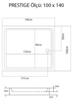 S'tina Flat Dikdörtgen Duş Teknesi Prestige 100x140 cm