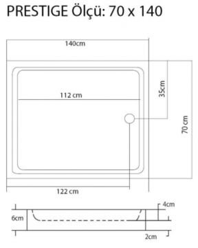 S'tina Flat Dikdörtgen Duş Teknesi Prestige 70x130 cm
