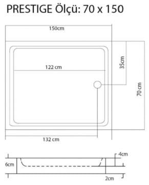 S'tina Flat Dikdörtgen Duş Teknesi Prestige 70x150 cm