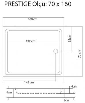S'tina Flat Dikdörtgen Duş Teknesi Prestige 70x160 cm