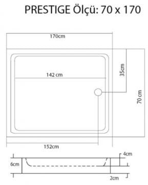 S'tina Flat Dikdörtgen Duş Teknesi Prestige 70x170 cm