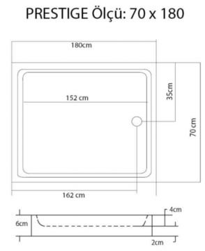 S'tina Flat Dikdörtgen Duş Teknesi Prestige 70x180 cm