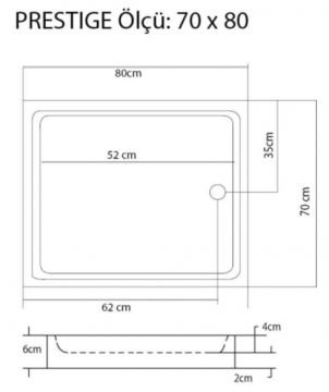 S'tina Flat Dikdörtgen Duş Teknesi Prestige 70x80 cm
