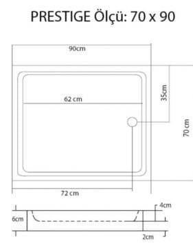 S'tina Flat Dikdörtgen Duş Teknesi Prestige 70x90 cm