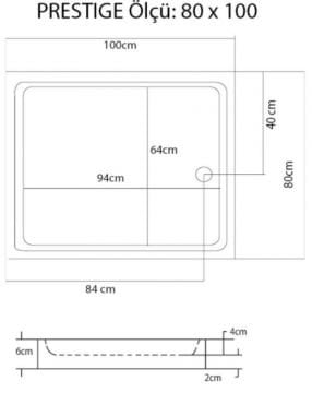 S'tina Flat Dikdörtgen Duş Teknesi Prestige 80x100 cm