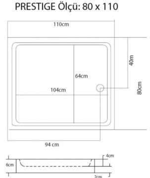 S'tina Flat Dikdörtgen Duş Teknesi Prestige 80x110 cm