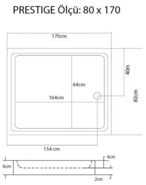 S'tina Flat Dikdörtgen Duş Teknesi Prestige 80x170 cm