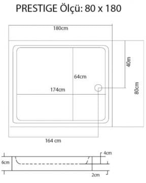 S'tina Flat Dikdörtgen Duş Teknesi Prestige 80x180 cm