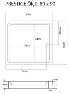 S'tina Flat Dikdörtgen Duş Teknesi Prestige 80x90 cm