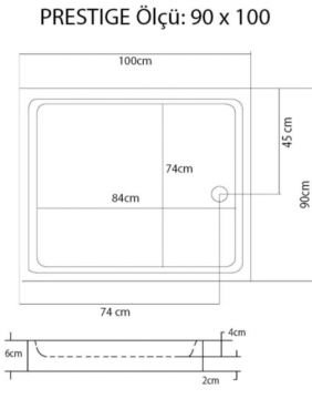 S'tina Flat Dikdörtgen Duş Teknesi Prestige 90x100 cm