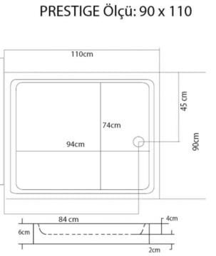 S'tina Flat Dikdörtgen Duş Teknesi Prestige 90x110 cm