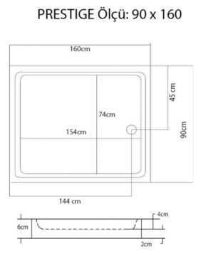 S'tina Flat Dikdörtgen Duş Teknesi Prestige 90x160 cm