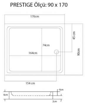S'tina Flat Dikdörtgen Duş Teknesi Prestige 90x170 cm