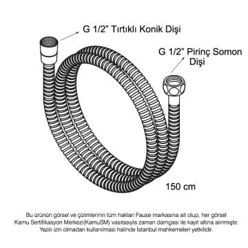 Fause Çelik Kromlu Duş Hortumu 150 cm Pirinç Somon Altın KDH101-G
