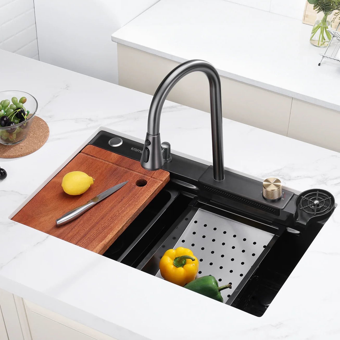 Krome Teknolojik Akıllı Eviye Seti Kombine Basic Nano Siyah KRM1010-BL