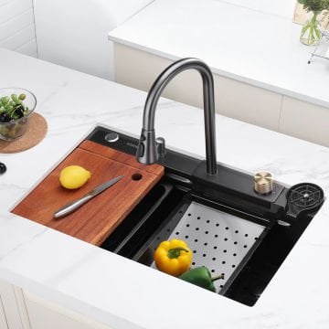 Krome Teknolojik Akıllı Eviye Seti Kombine Basic Nano Siyah KRM1010-BL