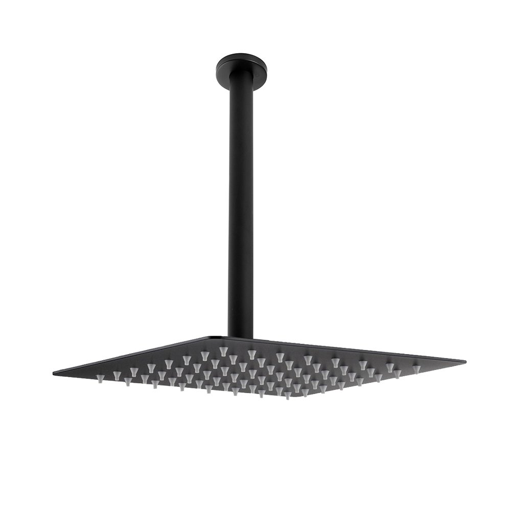Fause Ankastre Duş Başlığı Borulu Kare Slim Metal 30x30 cm Tavandan Siyah