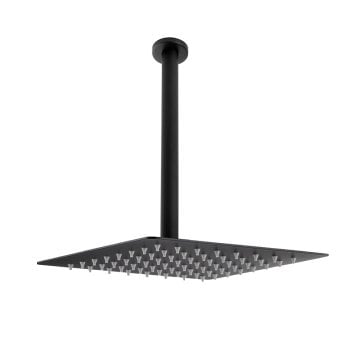 Fause Ankastre Duş Başlığı Borulu Kare Slim Metal 30x30 cm Tavandan Siyah