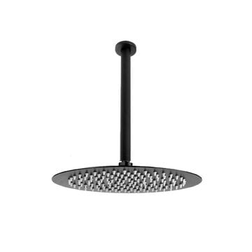 Fause Ankastre Duş Başlığı Borulu Oval Slim Metal Ø25 cm Tavandan Siyah