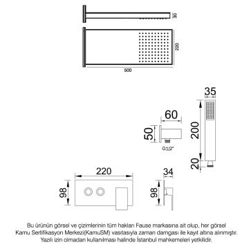 Fause Ankastre Comfort Panel Yağmur Duş Seti FAU108