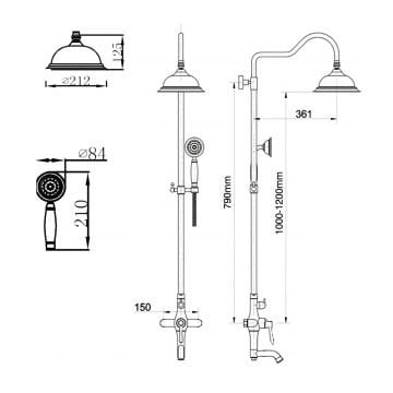 Fause Rustik Kolonlu Bataryalı Tepe Duş Seti Vintage KDS100