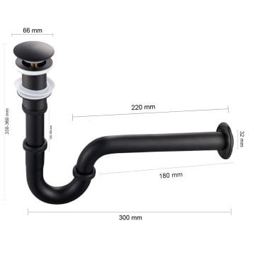 Fause Pop-up Basmalı Paslanmaz Çelik Metal Lavabo Sifonu Siyah KSF101-B