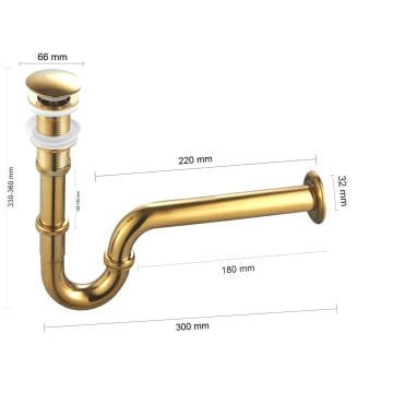 Fause Pop-up Basmalı Paslanmaz Çelik Metal Lavabo Sifonu Gold KSF101-G